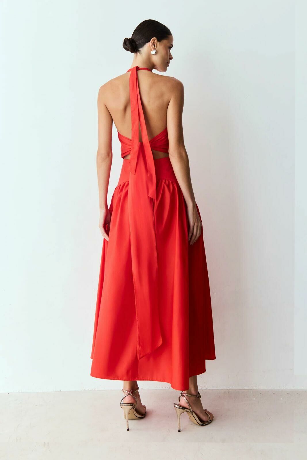 Imagem de Vestido Mídi Amarração Costas e Pescoço Barra Ampla Vermelho Tomate Zen